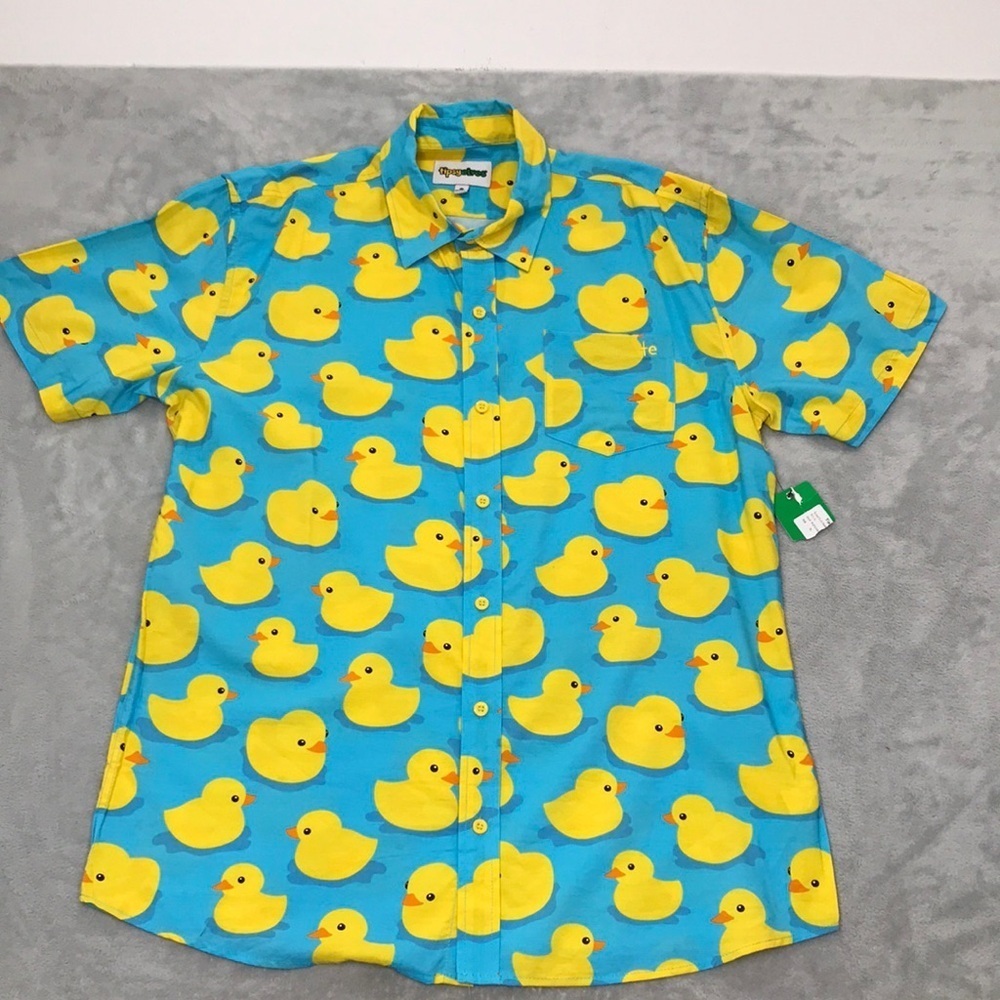 Tipsy Elves Rubber Ducky Men's Button Down Shirt Size XL New